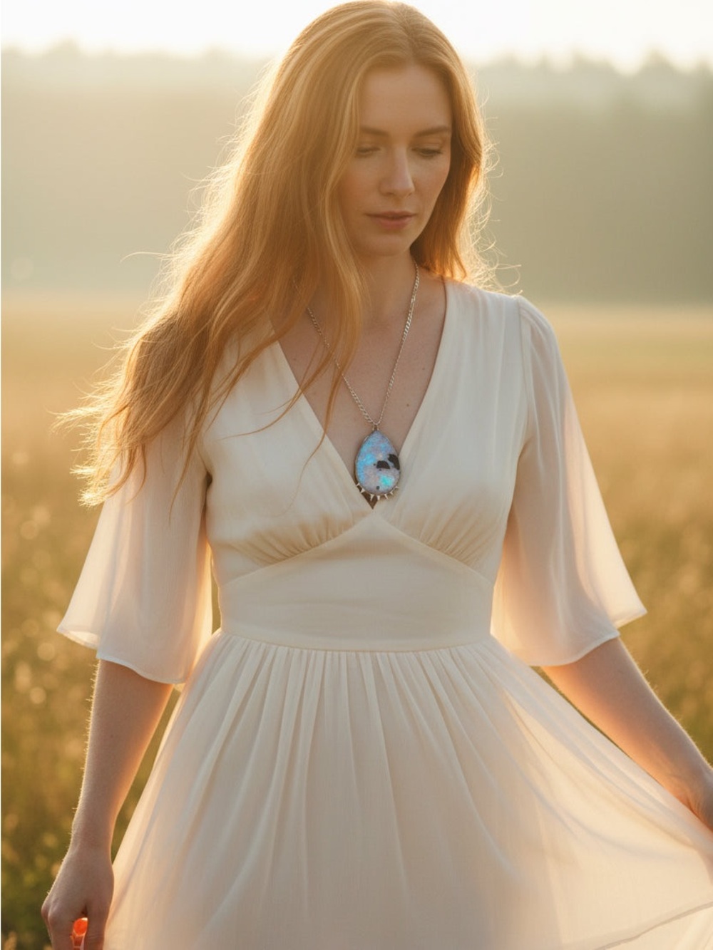 Moonstone Teardrop Pendant Necklace - statement jewelry witchy necklace boho